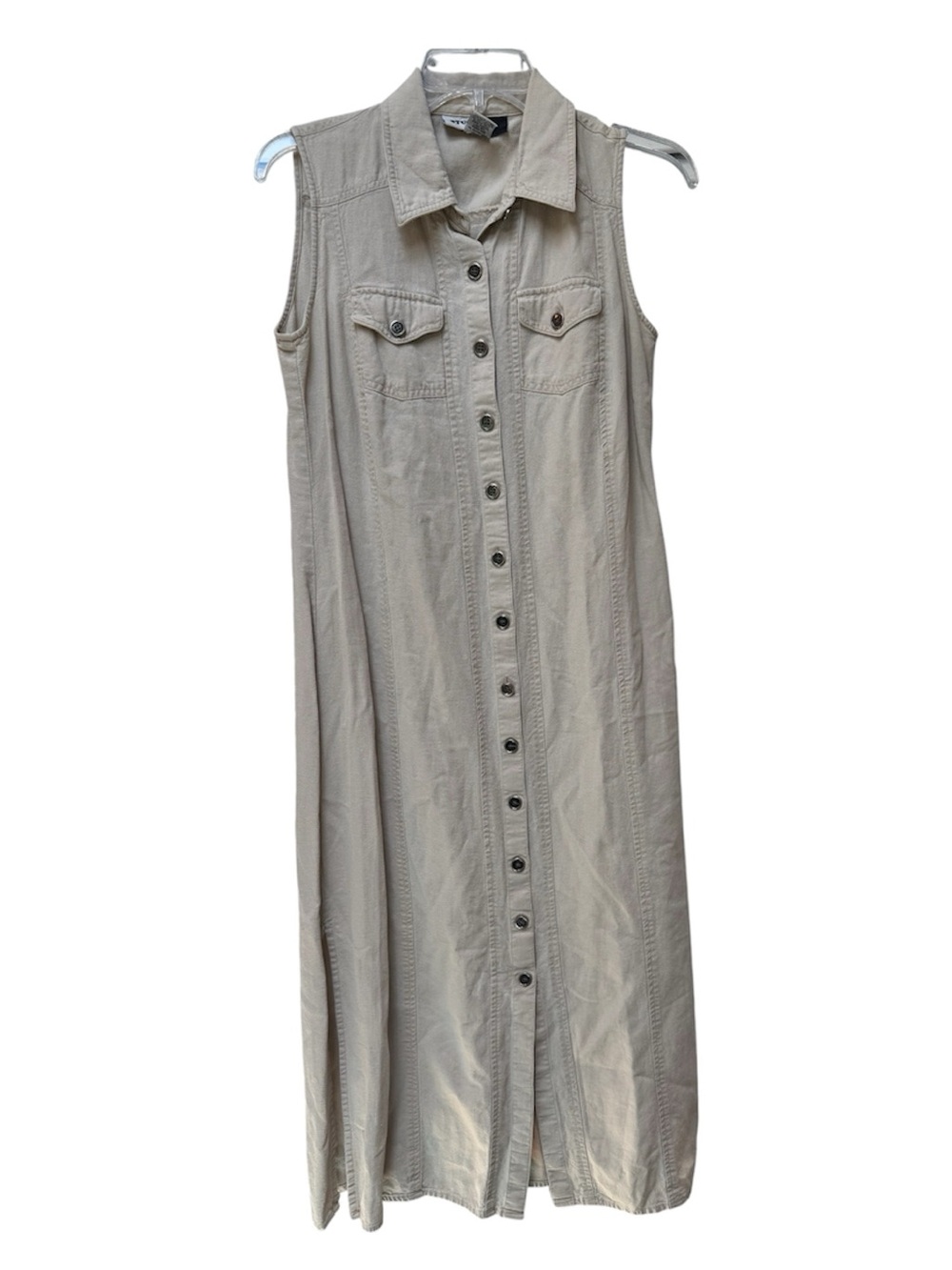 Sleeveless Button-Front Maxi Dress in Light Beige